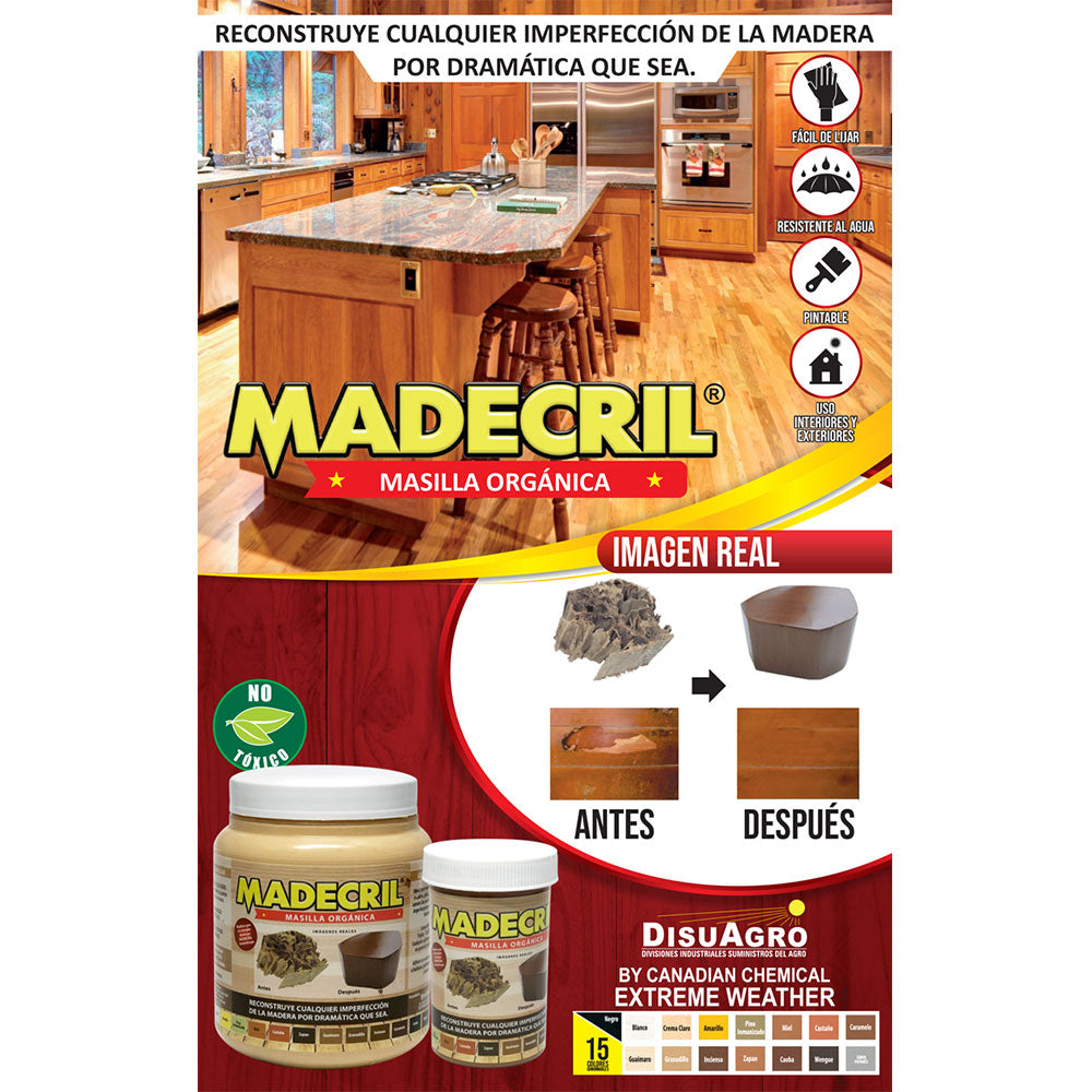 👷🏼♂️ MADECRIL MASILLA ULTRA RESISTENTE INMUNIZANTE PARA REPARACIÓN DE MADERA 🪑